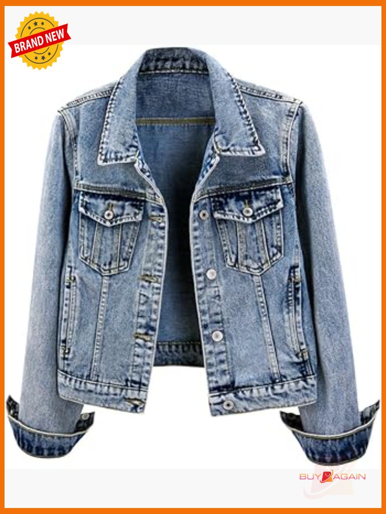 Basic Button Down Long Sleeve Denim Jean Jacket Trucker Casual Coat
